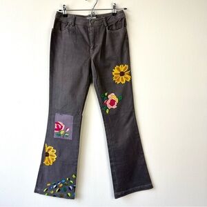 DKNY Vintage Y2K Floral Embroidered Patchwork Gray Flare Jeans